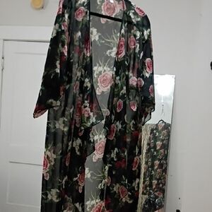 LuLaRoe Floral Kimono - Black and Pink